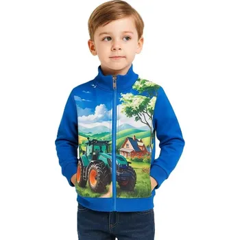 Dětská móda KUGO CHLAPECKÁ MIKINA S TRAKTOREM MODRÁ - PT2513 Velikost: 98, Barva: Modrá