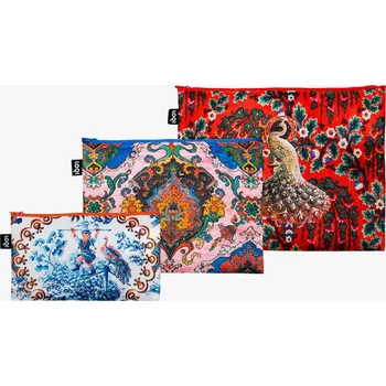 Kosmetická taška Taštičky na zip 3 ks LOQI DECORATIVE ART Tapestry, Toile de Jouy, Peacock