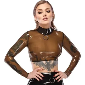 Dámské erotické body LATEX průhledný latexový top průhledný černý, S