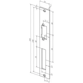 Plochý protiplech 94A uzavřený, 94A35-01, 250 x 34 x 3 mm, nerez