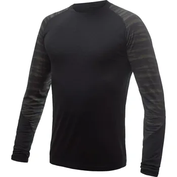 SENSOR MERINO IMPRESS pánské triko dl.rukáv černá/batik