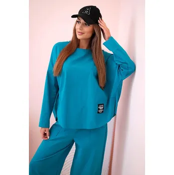 2-dílná bavlněná souprava mikiny a tříčtvrtečních tepláků model 6171W tmavá tyrkysová