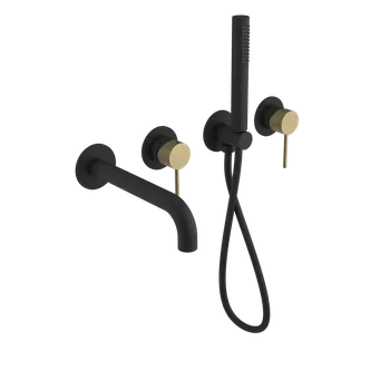 Sapho Ultrasan vanová baterie podomítková s hubicí a ruční sprchou 2 výstupy černá matná zlatá UT093VBG