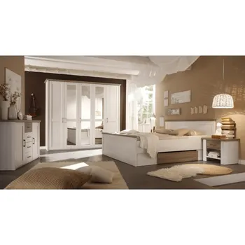 Ložnicová sestava Tempo Kondela Ložnicový komplet (postel, 2 noční stolky, skříň), pinie bílá / dub sonoma truflový, LUMERA