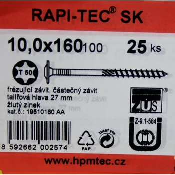 Vrut Vruty RAPI-TEC SK 10x160mm talířová hlava TX50 galvanický zi