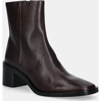Dámské kozačky Kožené kotníkové boty Calvin Klein BLOCK HEEL ZIP BOOT LTH dámské, hnědá barva, na podpatku, HW0HW02593 89X, EUR 39