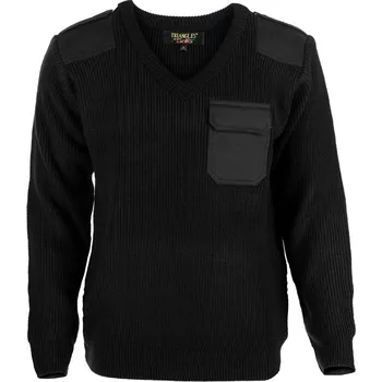 Pánský svetr Svetr pletený do véčka a aplikacemi, černý Z0061 Barva: Černá, Velikost: XL