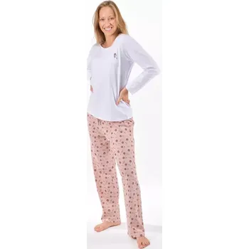 Dámské pyžamo GINA dámské pyžamo dlouhé dámské, šité, s potiskem Pyžama 2025 19167P bílá šedohnědá XXL