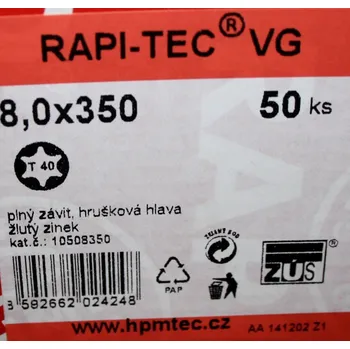 Vrut Vruty RAPI-TEC VG 8x350mm válcová hlava TX40 galvanický zinek