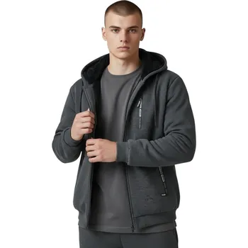 Pánská mikina Pánská nadměrná zateplená mikina s kožešinou ANDRE Barva: Šedá, Velikost: 6XL