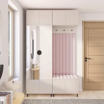 Předsíňová stěna Předsíňová stěna Rayo 2 se zrcadlem na nožkách Barva čalounění: Pastelová růžová - Trinity 19