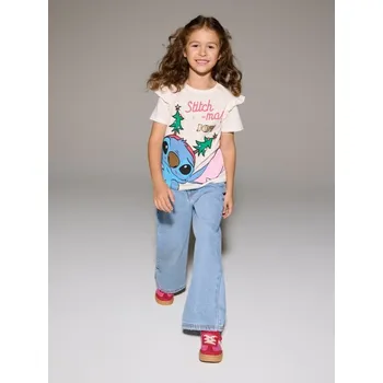 Dívčí oblečení Sinsay - Bavlněná košilka s potiskem Stitch - krémová - 538GP-01X - 538GP-01X-98