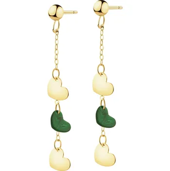 Náušnice Zlaté náušnice se syntetickými malachity - srdce - AP542-1170