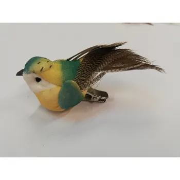 Závěsná dekorace na klip ptáček 7cm - zelený-oranžový-hnědý