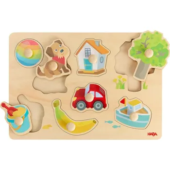puzzle pro nejmenší Haba Dřevěné vkládácí puzzle s úchytem První slova