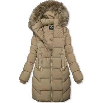 Béžová zimní prošívaná bunda s kožešinou
