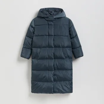 Dívčí bunda Reserved - Dlouhý prošívaný kabát s kapucí - pudrově zelená - 248EX-97X - 248EX-97X-164