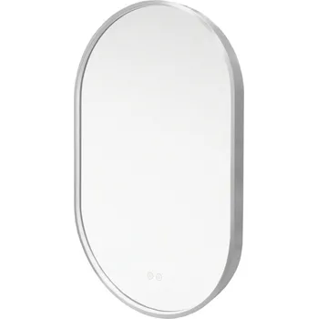 Zrcadlo Getmi zrcadlo oválné 50x80 cm, LED osvětlení, ocelově šedý rám, II. jakost, drobné škrábance rámu