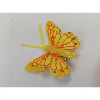 Závěsná dekorace na klip motýl 5cm - žlutý se třpytky, tečkovaný