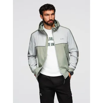 Pánská casual bunda Ombre Men's contrast hooded windbreaker jacket - olive-gray Ombre černá | šedá | kaki 3446045