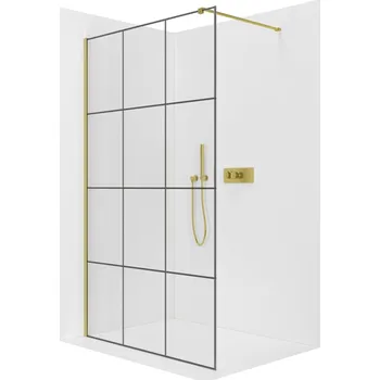 Cerano Sprchová zástěna Walk-in Onyx Cube L/P, 8 mm, hranatá vzpěra, zlatá kartáčovaná, industriální sklo, 160x200 cm, CER-8050BD507