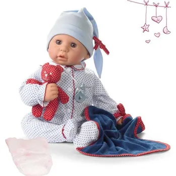 Panenka Götz miminko Cookie v puntíkovaném pyžamku s medvídkem a dekou 48cm