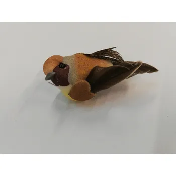 Závěsná dekorace na klip ptáček 5cm - světle hnědý-šedý-žlutý