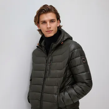 Reserved - Prošívaná bunda s kapucí - hnědozelená - 036FW-78X - 036FW-78X-S