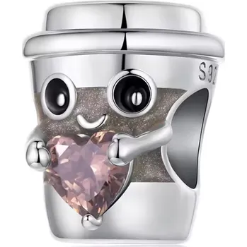 Přívěsek For Silver Korálek ve tvaru kávového kelímku se zirkonovým srdcem - Stříbro 925