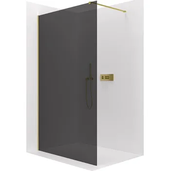 Cerano Sprchová zástěna Walk-in Onyx Cube L/P, 8 mm, hranatá vzpěra, zlatá kartáčovaná, grafitové sklo, 80x200 cm, CER-8050BD421