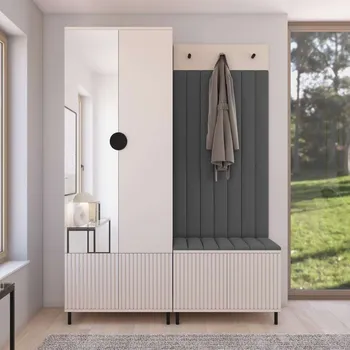 Předsíňová stěna Předsíňová stěna Rayo 1 se zrcadlem na nožkách Barva čalounění: Tmavě šedá - Trinity 15