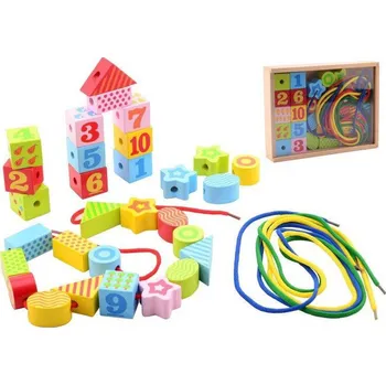ostatní stavebnice JOUÉCO Dřevěné navlékací tvary 34 ks
