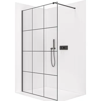Cerano Sprchová zástěna Walk-in Onyx Cube L/P, 8 mm, hranatá vzpěra, černá matná, industriální sklo, 160x200 cm, CER-8050BD483