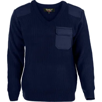 Pánský svetr Svetr pletený do véčka s aplikacemi, modrý Z0062 Barva: Modrá, Velikost: 3XL