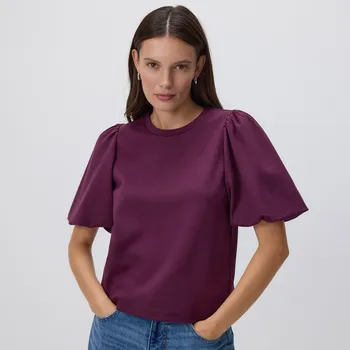 Dámské tričko Reserved - Tričko s&nbsp;balonovými rukávy - tmavě fialová - 573GA-49X - 573GA-49X-XS