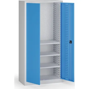 B2B Partner Policová dílenská skříň 2-dveřová, 3 police, 1950 × 950 × 500 mm, modré dveře