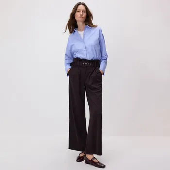 Dámské kalhoty Reserved - Kalhoty s&nbsp;širokými nohavicemi a&nbsp;páskem - tmavě hnědá - 630GA-89X - 630GA-89X-XL