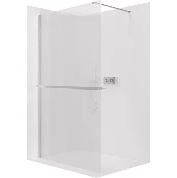 Cerano Sprchová zástěna Walk-in Onyx Cube L/P, 8 mm + polička/držák na ručníky, hranatá vzpěra, chrom, rýhované sklo, 140x200 cm, CER-8050BD664