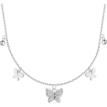 Náhrdelník Stříbrný náhrdelník se zirkony - motýli, kuličky - AP541-8799
