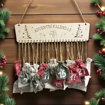 Vánoční dekorace WT-darky adventní kalendář sněhuláci a stromečky 24 ks