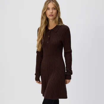 Dámské šaty Reserved - Žerzejové mini šaty - tmavě hnědá - 435HI-89X - 435HI-89X-M