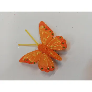 Party dekorace Závěsná dekorace na klip motýl 5cm - oranžový se třpytky, tečkovaný