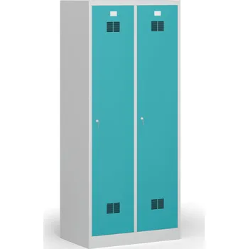 Šatní skříň B2B Partner Kovová šatní skříňka S1 s mezistěnou, 2 oddíly, 1850 x 800 x 500 mm, cylindrický zámek, zelené dveře