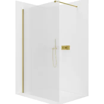 Cerano Sprchová zástěna Walk-in Onyx Cube L/P, 8 mm, hranatá vzpěra, zlatá kartáčovaná, rýhované sklo, 60x200 cm, CER-8050BD600