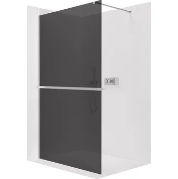 Cerano Sprchová zástěna Walk-in Onyx Cube L/P, 8 mm + polička/držák na ručníky, hranatá vzpěra, chrom, grafitové sklo, 100x200 cm, CER-8050BD636