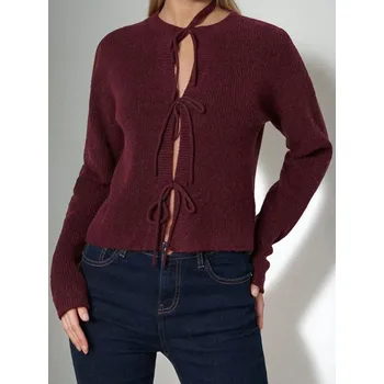 Dámský svetr Sinsay - Zavazovací kardigan s příměsí vlny - burgundy - 393FJ-40X - 393FJ-40X-XL