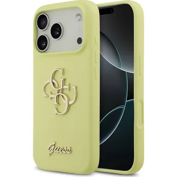 Náhradní kryt pro mobilní telefon Guess Liquid Silicone 4G Metal Logo zadní kryt pro iPhone 17 Pro Yellow