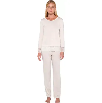 Dámské pyžamo Dámské dlouhé pyžamo s krajkou Vamp 19902 beige crystal velikost M