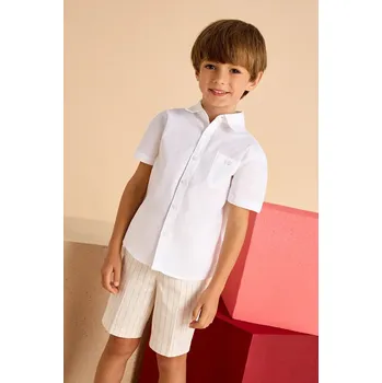 Chlapecká košile Dětská bavlněná košile Mayoral bílá barva, 3112 3112.5A.Mini.PPYA 00X, vel. 116