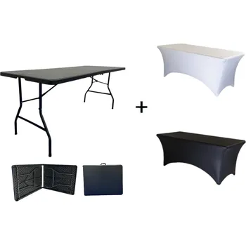 Zahradní nábytek TENTino AKCE! Skládací stůl 183x76 cm BLACK PŮLENÝ + ubrus BASIC ZDARMA Barva ubrusu: ČERNÁ / BLACK